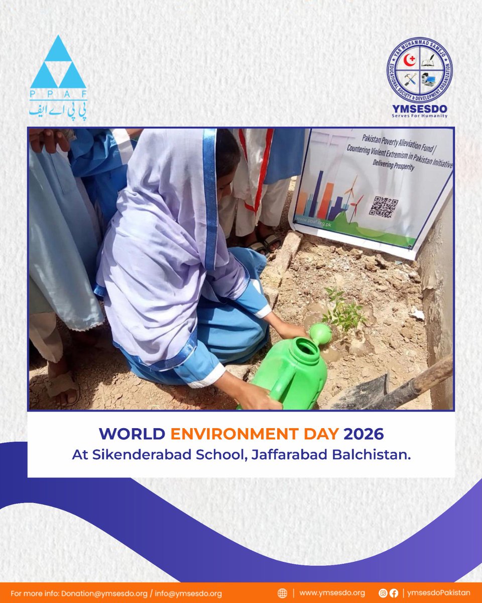 YmsesdoPakistan's tweet photo. YMSESDO Pakistan &amp; PPAF: World Environment Day at Sikenderabad School, Jaffarabad Balchistan 🌍

On World Environment Day, YMSESDO Pakistan in collaboration with PPAF organized a plantation drive at Sikendrabad School, Jaffarabad Balochistan.

#WorldEnvironmentDay #YMSESDO #PPAF https://t.co/1yfYKv89oy