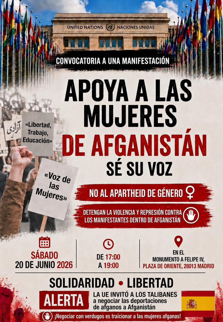 UGTMadrid's tweet photo. Las mujeres afganas no están solas

Este sábado nos concentramos en Madrid para denunciar el apartheid de género y exigir el fin de la represión contra quienes luchan por sus derechos

📍 Plaza de Oriente
🕔 17:00 h

#Afganistán #MujeresAfganas #DerechosHumanos #ApartheidDeGénero https://t.co/giiOxxOBWp