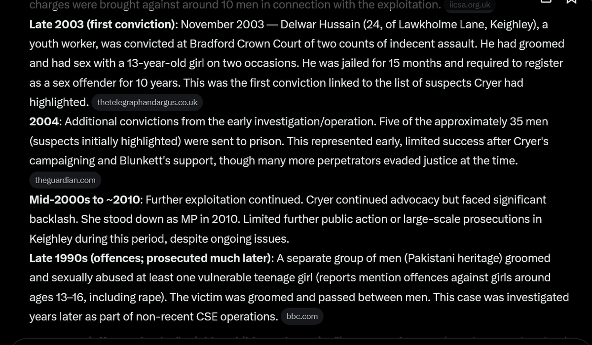 justrightFrank's tweet photo. When Ann Cryer forced The Home Office to take action she was vilified as a racist.
She saw this as an attempt to silence her but she stood her ground and forced Blunkett to take action.
It took the police 2 years to get their first conviction, the rapist was "a youth worker" and was sentenced to just 15 months for 2 sample counts of rape on a 13 year old victim.
That sentence was an insult and look how many years it took for the justice system to work and would it have worked at all without public pressure?
To be continued: