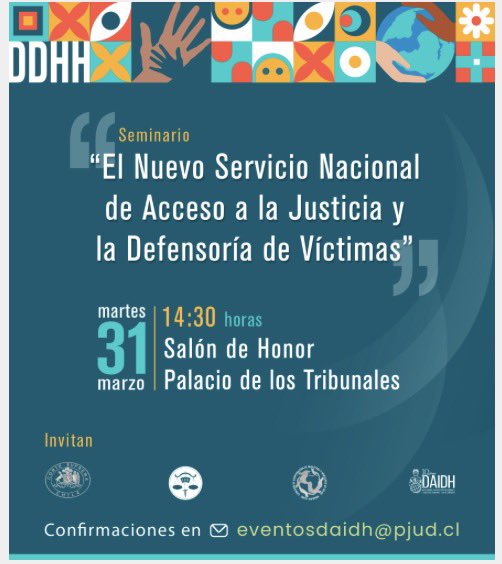 ProgramaPIAJ's tweet photo. Seminario abordará el nuevo Servicio Nacional de Acceso a la Justicia y Defensoría de Víctimas https://t.co/7EX83lnRCA vía @pjudicialchile https://t.co/H3CyL7WdNu