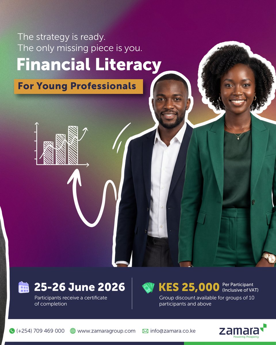 Zamara_Ke's tweet photo. You invest in experiences, gadgets and lifestyle.
Now invest in the financial knowledge that helps fund it all.
Join Financial Literacy for Young Professionals on 25–26 June 2026.
Register: +254 709 469 000
#MoneyMovesKE #FinancialLiteracyKE https://t.co/cQK2y4Jvp8