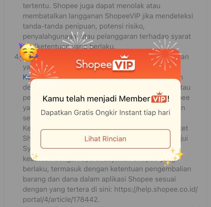 sukashoppingg_'s tweet photo. cara uji coba gratis shopee vip:
- ke menu shopee vip👇
https://t.co/HkuueoHpjr
- pilih paket langganan dan konfirmasi (ada pilihan per-bulan, per-3bulan & per-6bulan)
- pilih metode pembayaran
- donee! udah dapet benefits langganan shopee vip✨

bisa dibatalin kapan pun dan benefit yg lagi berjalan tetap berlaku kok👌