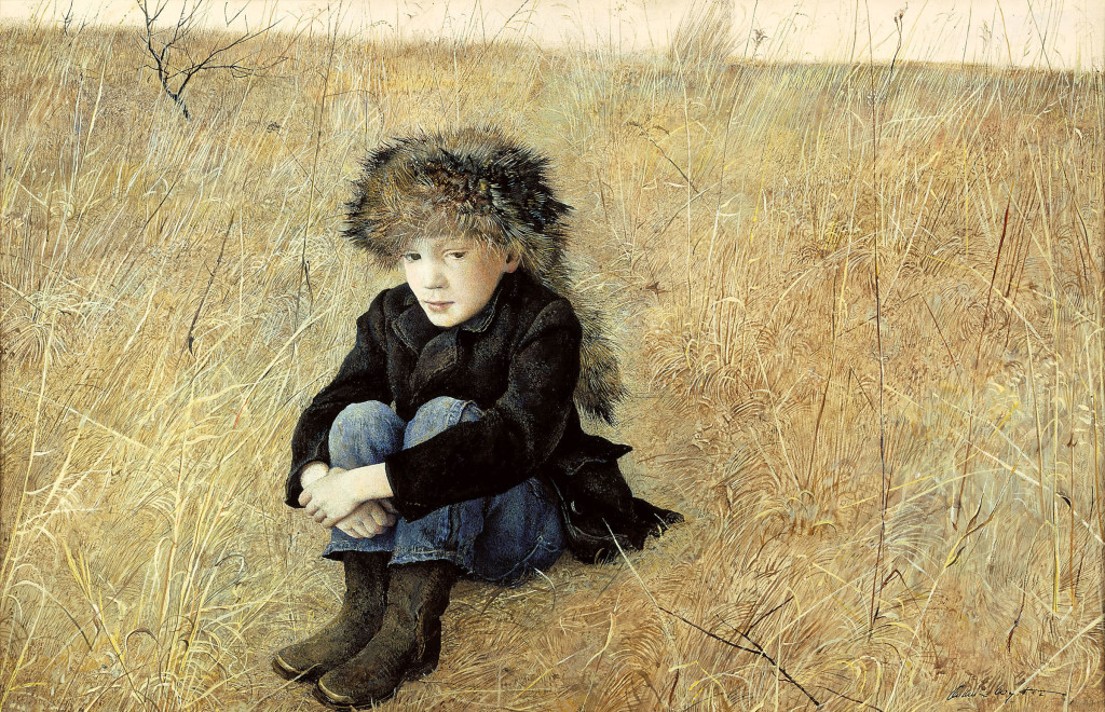 artinsociety's tweet photo. Family ties ~ here’s Andrew Wyeth’s painting of his thoughtful six-year-old son Jamie (‘Faraway’) ■ and seventeen years later, Jamie would paint this portrait of his father https://t.co/uxBxpmBoqk