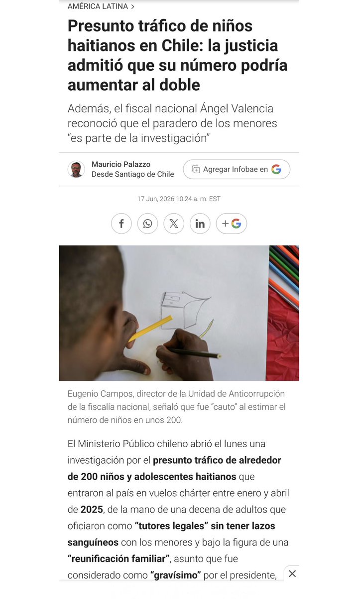 PilarGinesta's tweet photo. Respecto al tráfico de menores haitianos hacia Chile que aumentó considerablemente durante el 2025, no puedo dejar de pensar en Bachelet y su candidatura la ONU. Coincidencia otra vez? Naaa https://t.co/2GrKa48lrM