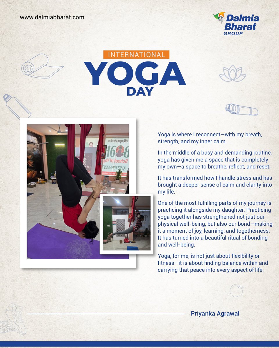 DalmiaBharat's tweet photo. Building a healthier future starts from within. This International Yoga Day, we are celebrating the incredible wellness journeys of our own team members.

Stay tuned for part 2!

#InternationalYogaDay #DalmiaBharatGroup #YogaJourney #MindfulLiving https://t.co/72YRthLeDd