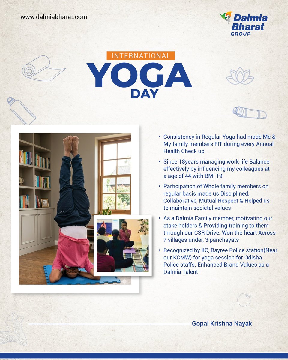 DalmiaBharat's tweet photo. Building a healthier future starts from within. This International Yoga Day, we are celebrating the incredible wellness journeys of our own team members.

Stay tuned for part 2!

#InternationalYogaDay #DalmiaBharatGroup #YogaJourney #MindfulLiving https://t.co/72YRthLeDd