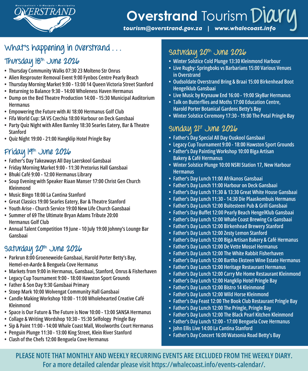 visitstanford's tweet photo. 🪇Here is what is happening in the Overstrand this weekend🍷
For a more detailed calendar, please visit https://t.co/igq5ahhbkI.
#overstrand #visitstanford #weekendevents #havefun https://t.co/9QZDO04oBq
