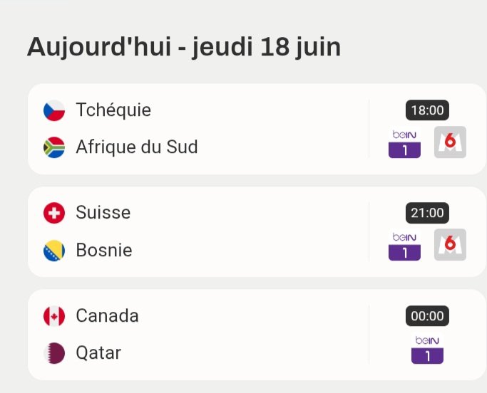 Kz60Z's tweet photo. كأس العالم 2026 coupe du monde
مباريات اليوم
وأين يمكنك رؤيتها 
Les matchs d'aujourd'hui. 
et où  vous pouvez les voir https://t.co/UD3gq8cwjB