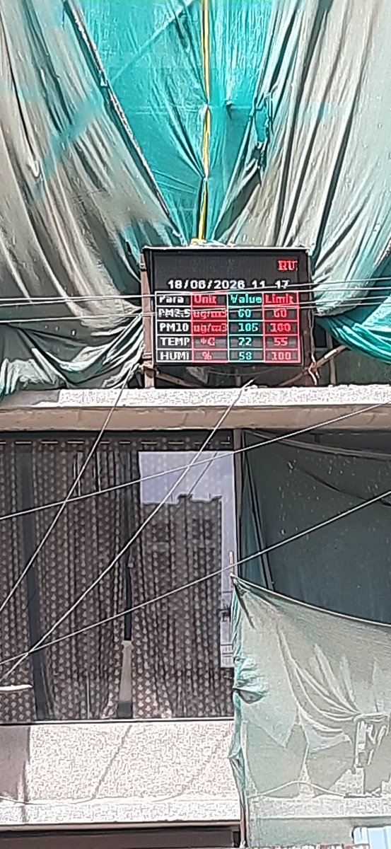 JNNRWA's tweet photo. @mybmc @mybmcWardL @CPCB_OFFICIAL @mpcb_official this picture taken at 11:13 (18.6.26) at Kurla East, Nehru Nagar on SunRays SRA CHS. There seems 2 b tampering of the monitoring system, as it shows 22°C while on Google it is 33°C. Kindly take action against the Developer. https://t.co/hIRXGON5Fw