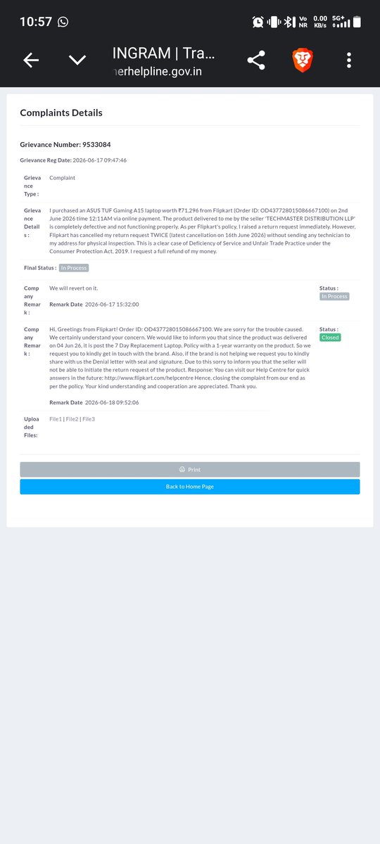 AjayHalder24974's tweet photo. Shameful! @FlipkartSupport is misleading NCH (Grievance: 9533084). defective Asus Laptop (Order ID:OD437728015086667100). They cancelled returns TWICE without a technician visit. Now lying "past 7 days" to eat my ₹71,296! Have call recordings. @AsusIndia @jagograhakjago @consaff https://t.co/vwAwm6zOg4