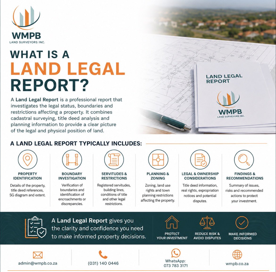 WMPB_Inc's tweet photo. [READ]: Thinking of buying property? Get a Land-Legal Report! 📂

In a recent matter, a client acquired a property that was marketed as an “urgent sale” by an agent, only to discover afterwards that the entire property falls within the Durban Metropolitan Open Space System (D’MOSS).

D’MOSS identifies areas of environmental significance that are subject to stringent environmental and development controls. 

As a result, development within these is severely restricted and, in some cases, may require extensive environmental assessments and approvals before any development can proceed.

This serves as a reminder that understanding the planning, environmental, and legal constraints affecting a property is just as important as evaluating its location and purchase price. Obtaining professional advice before purchasing can help avoid costly surprises and ensure informed property investment decisions.

Get in touch with us at the details below for all your professional surveying and property development needs: 

📧 admin@wmpb.co.za ☎️ (031) 140 0446 📱 WhatsApp: 073 783 3171 🌐 https://t.co/MZF2XNaDqc