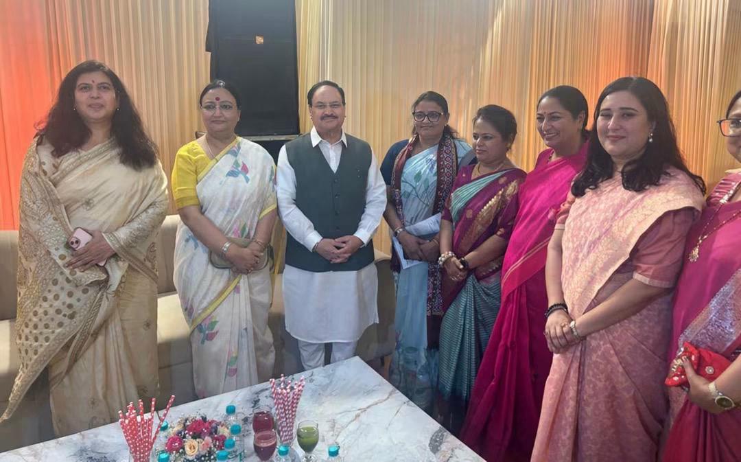 BJPMM4Delhi's tweet photo. Glimpses of mahila shakti presence at National President Shri @NitinNabin ji Greh Pravesh dinner . 
Women leaders like @SudhaYadav ji @rekhavermabjp ji  @rekhagupta ji , @bansuriswaraj ji @richapandey ji  congratulated our national president.
@PMOIndia @PavanRanaRSS https://t.co/3GFli8rrv1