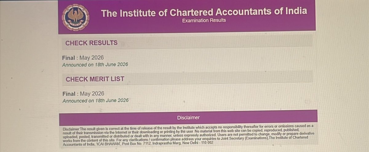 careerbriefs's tweet photo. 🛑 ICAI CA Final May 2026 Results Declared Live 🛑

🏆 AIR 1 goes to Noor Singla with a massive 83.17% (499/600 marks).

🌐 Check your status instantly: https://t.co/yghsaPNCFw
#CAFinal #ICAIResult #CAFinalResult #CharteredAccountant #AIR1 https://t.co/U5hsQnhBl4