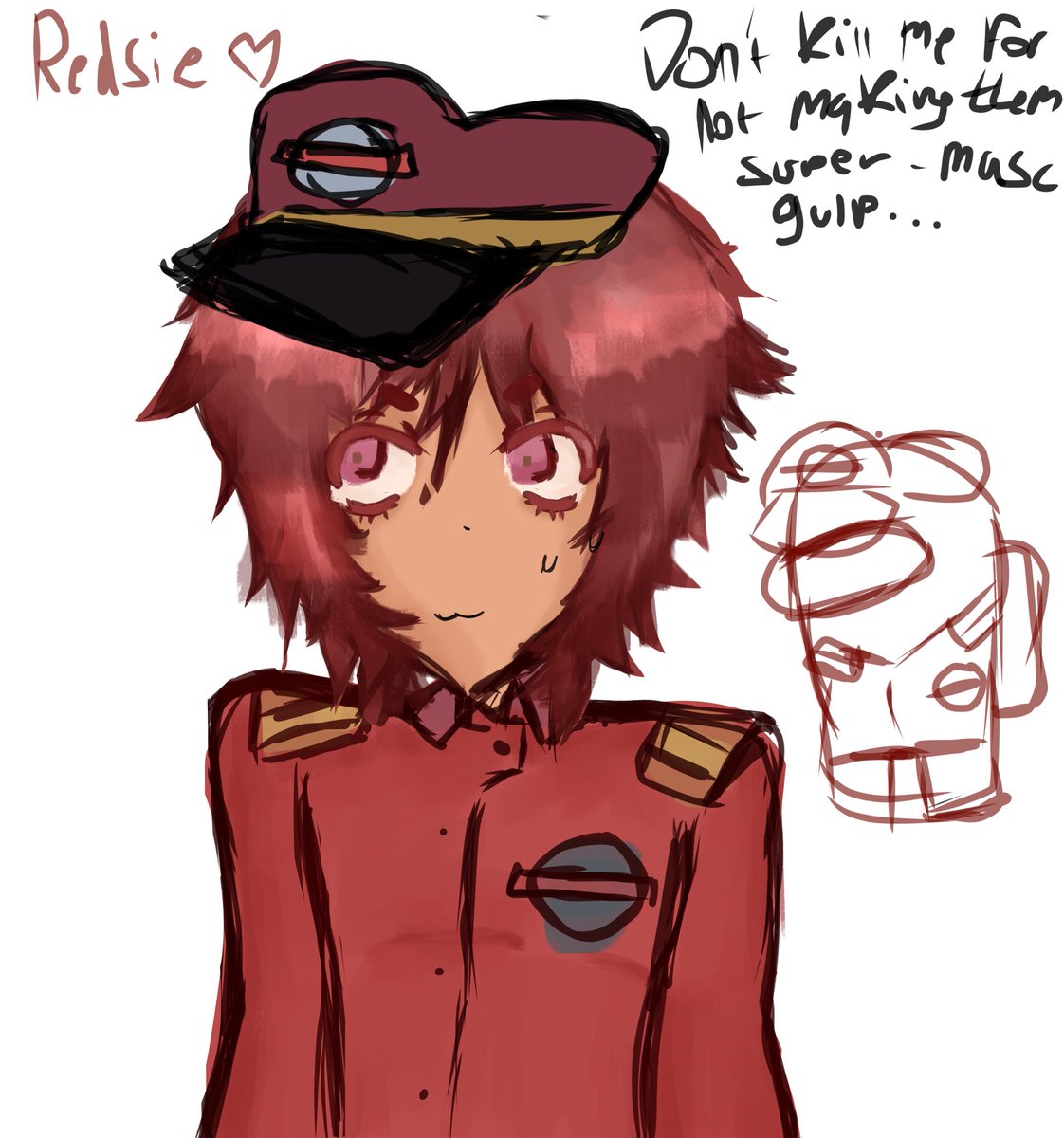 reds_leader's tweet photo. hi guys red humanisation, all gijinkas i see of them make them very masculine and i don’t like it because all the amongi are genderless👀👀 ok ao heres my red from #amongusshow 
#AmongUsArt #art https://t.co/oDxHWNnwH7