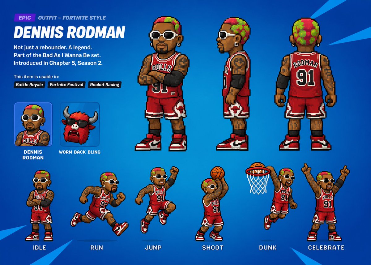 Rodman730's tweet photo. Asked chatgpt to create Dennis in Fornite #fornite https://t.co/3lDF2sGHGQ