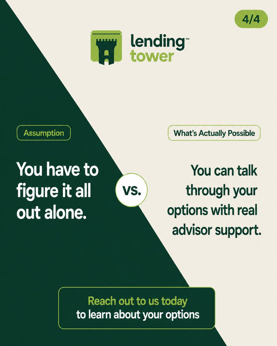 LendingTower's tweet photo. What people assume vs. what’s actually possible. 🧭

A few common money assumptions may be hiding opportunities. Understanding your options can make all the difference. 🔍✨

#FinancialClarity #LoanOptions #LendingTower https://t.co/6GrlGQPcWR