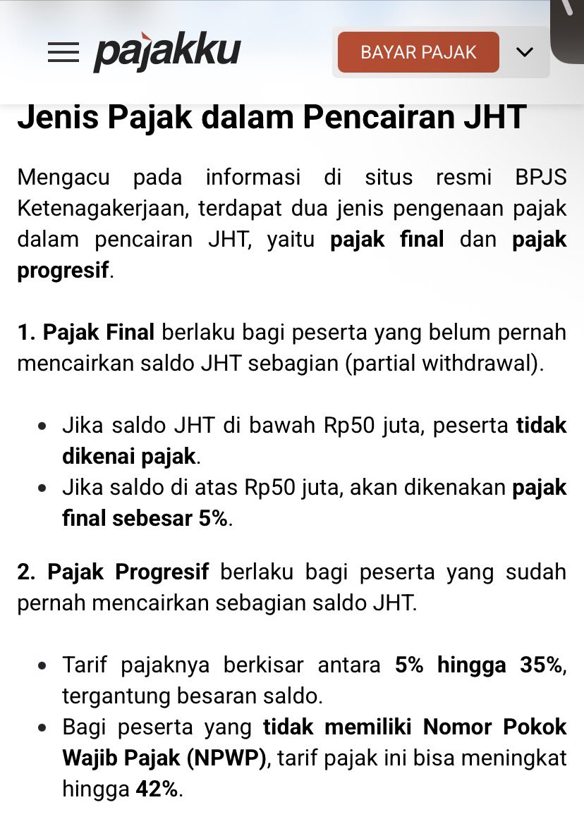 hrdbacot's tweet photo. Aturan lama dan baru pada ngeh ketika badai PHK ada. 

Ini implikasinya bakalan kena ke orang orang jaman covid dan ‘winter’ tech yg udh ambil sebagian JHTnya

Sedapp bukan? Udah JHT dipake buat nambah biaya hidup selama PHK ini masih kena pajak 😅 

Sumber: https://t.co/ViqZ34Ej3C