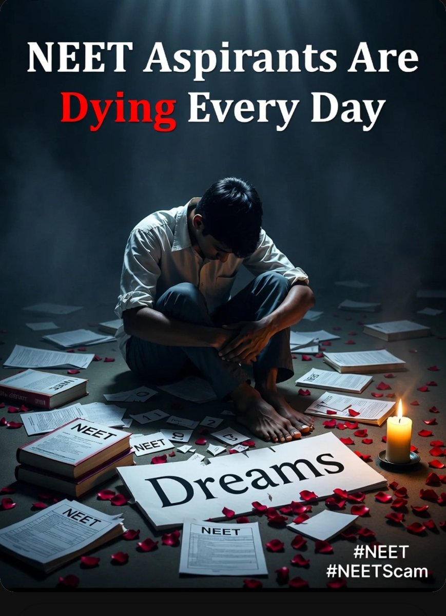 ziya_malik99652's tweet photo. NEET aspirants are committing suicide daily.  Students who took loans &amp; sold family lands/homes are dying under pressure. Dreams shattered.  Who is responsible? Paper leak mafia or the failed system?  Demand justice NOW!  #NEET #NEETScam #JusticeForNEETStudents
#reneetcancel https://t.co/CpUDnHyA9v