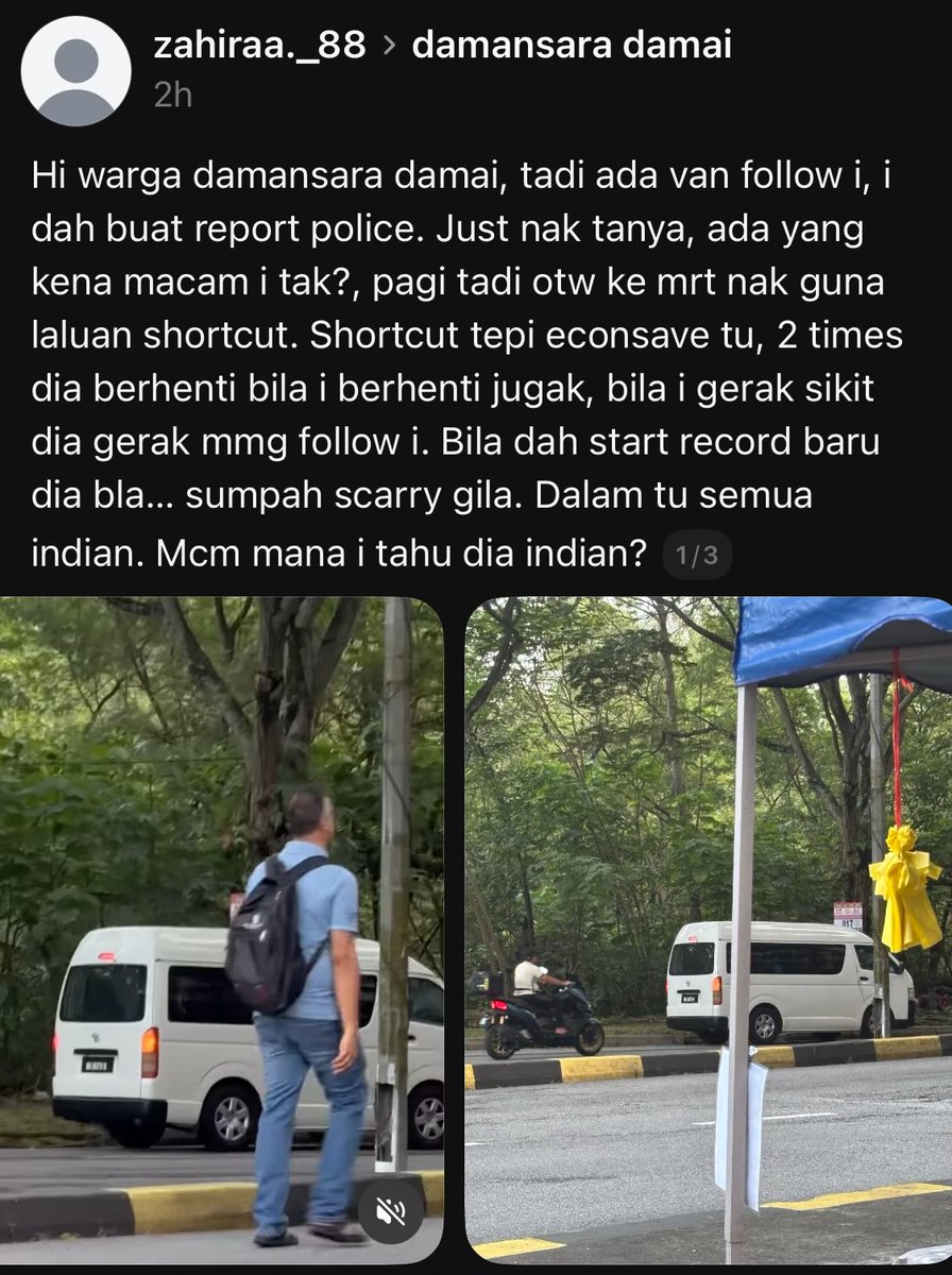 BendiTheBagak's tweet photo. SEKUMPULAN LELAKI INDIA DALAM VAN IKUT PEREMPUAN MELAYU DARI BELAKANG 😡🖕

Seram betul baca perempuan MELAYU ni diekori oleh sekumpulan lelaki INDIA di Damansara Damai.

Semua orang diingatkan utk berhati2 ketika berjalan.

Kredit 📸 zahiraa._88 on Threads

#PariahWatch https://t.co/d4g5ahViVp