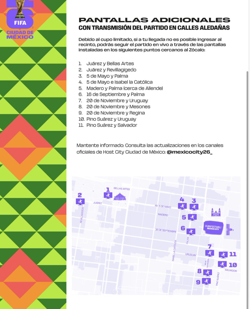 JTejado's tweet photo. ⚠️ El FIFA FAN FEST abrirá puertas mañana en Zócalo 8:30 AM. Gob-CDMX va a permitir ingreso de hasta 55 mil personas. No las 100 mil que fueron al último juego de 🇲🇽….pero se están instalando 11 pantallas adicionales en zona centro para los que no entren. https://t.co/yUMGdQPJo7