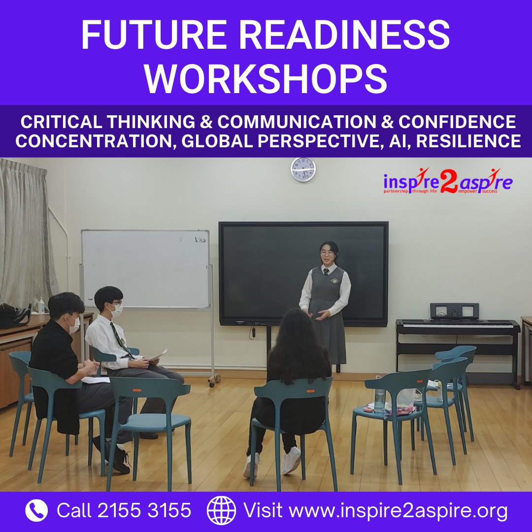 WellnessHK's tweet photo. ⭐ Empower #FutureReady Leaders with Inspire2Aspire Consulting! 

🎓 Prepare your students for success in life and the workforce with our diverse Future Readiness Workshops! 

🧠 CRITICAL THINKING &amp; COMMUNICATION: Master the art of debate and public speaking, nurturing confidence https://t.co/qBVcEPOiAt