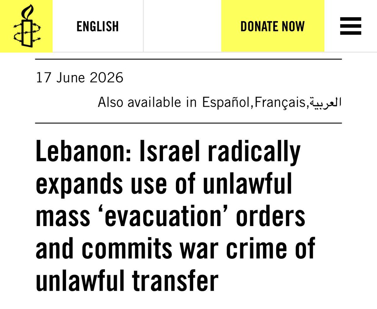 AssalRad's tweet photo. Amnesty: Israel is committing the WAR CRIME of unlawful transfer in Lebanon 

Western media: crickets… https://t.co/pjqP8yc4tY