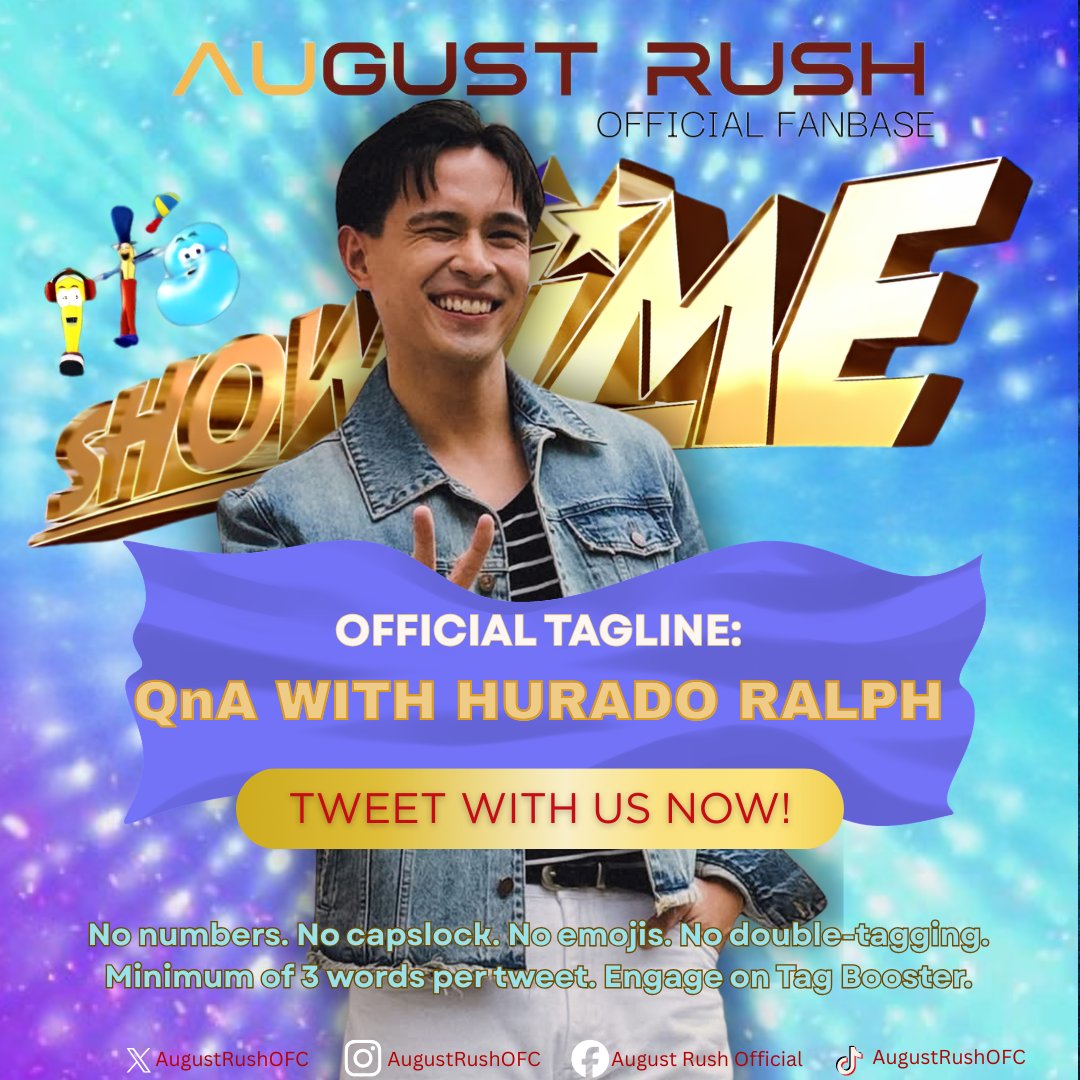 AugustRushOFC's tweet photo. TRENDING PARTY STARTS NOW

Today, we support Ralph for the fourth episode of QnA on It's Showtime where he is one of the judges of the segment.

Let’s show our full support and keep the hype going, AuRas!

Official Tag:
QnA WITH HURADO RALPH

Remember:
• No numbers
• No caps
• No emojis

Reply:
“Smart boy hurado” as many times as you can

Actively engage, repost, and interact with each other’s posts to help boost the tags.

Thank you, AuRas!

QnA WITH HURADO RALPH
#RalphDeLeon | Ralph de Leon