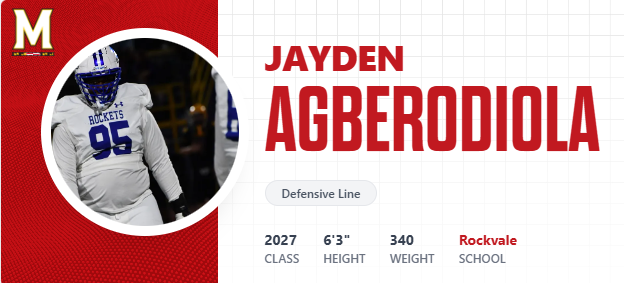 CSmithScout's tweet photo. New #Maryland Commitment: @JAgberodiola  #Big10

- Big bodied space eater; Strong at the point of attack
- Eats up double teams; Potential premium run stuffer
- Deceptive ATH; Shows flashes of interior pass rush

#RocketsUp  #MidTN27

#CSS #PRZTN #TNHSFB

https://t.co/CnxEx91NWz https://t.co/aVSCtN4cyf