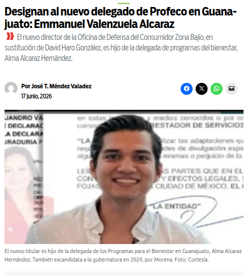 Ped_Stone's tweet photo. El hijo de Alma Alcaraz, delegada de los Programas para el Bienestar en Guanajuato, se ganó una dirección de PROFECO que atiende a 18 municipios

Prometieron acabar con la corrupción y el influyentismo y llenaron el gobierno de familiares. El nepotismo de Morena ni se disimula. https://t.co/fxemqozs7h