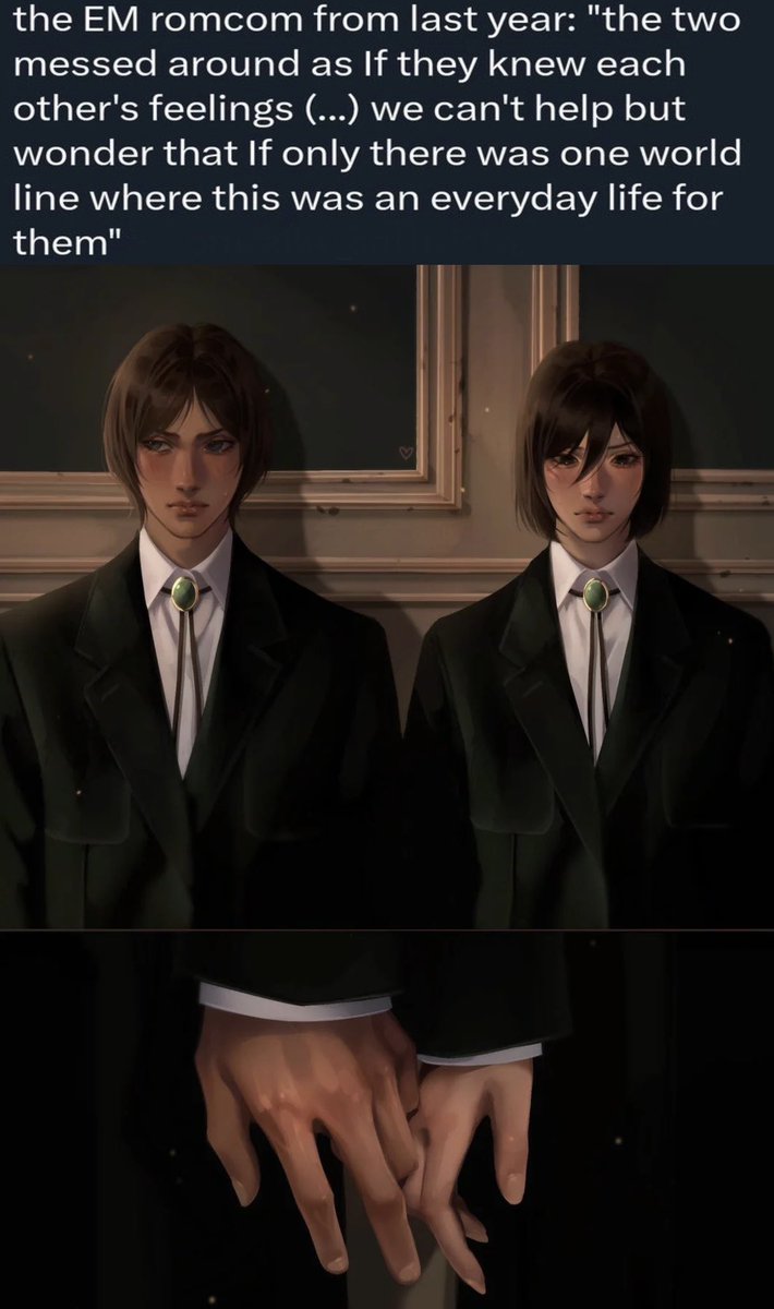 mikasababymama_'s tweet photo. This fanart still being a great example of what Isayama meant by eremika “messing around.” Can’t believe it’s canon they were acting like a secret couple during pre time skip era

🎨: Nxngona https://t.co/jzlV5vEPh5
