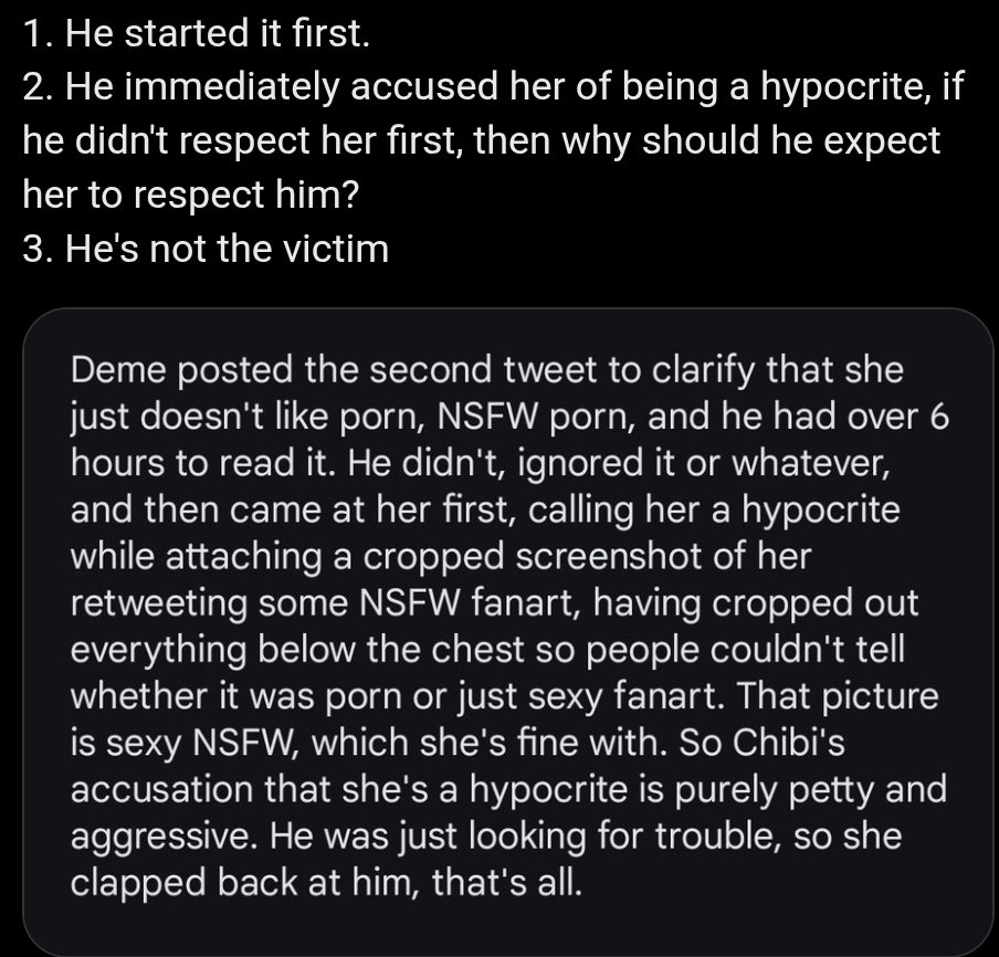 Colhec112's tweet photo. People call each other hypocrites, retards, incels, blah blah every day, do they actually stop to think about whether the other person might get hurt? And now they're acting all moral and concerned about Chibi getting hurt when he was the one who went looking for trouble? https://t.co/gSGW9Qgc6h
