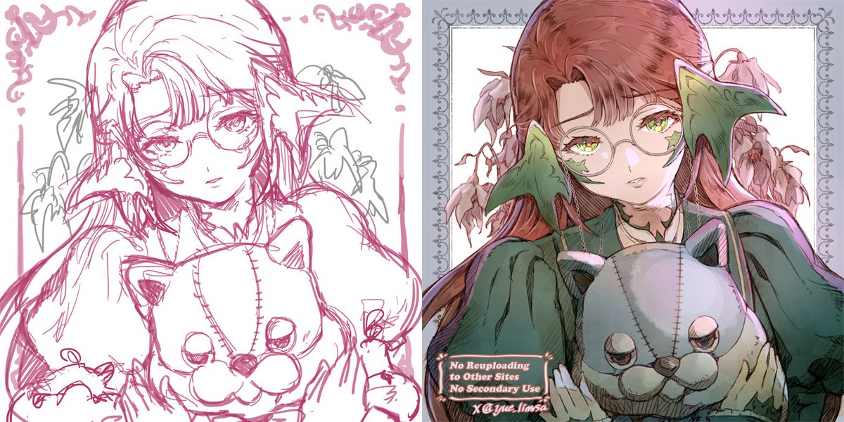 yue_limsa's tweet photo. #絵描きの方々_ラフと完成本_温度差_見せてください
ラフとの比較いろいろ！
途中で表情変えてみたり試行錯誤ですw https://t.co/mR1rRCH9Pz