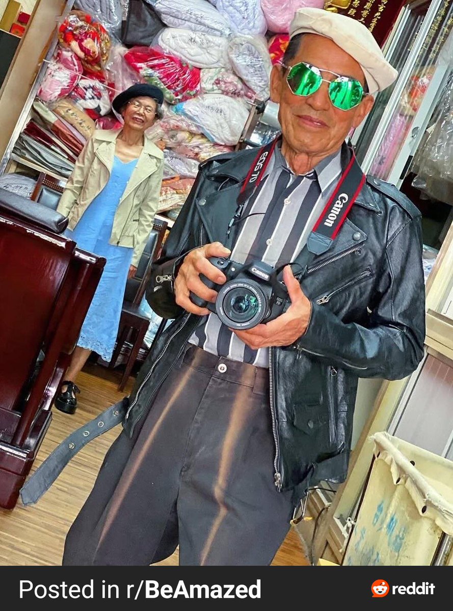 mayhemotherside's tweet photo. A Taiwanese couple becomes fashion icons by posing in clothes left at their laundromat. Definitely works 😎 https://t.co/1VtFcenppj