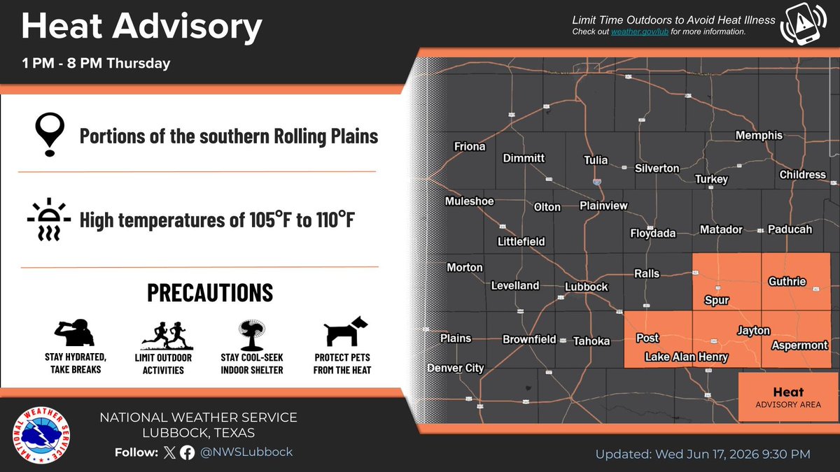 This graphic shows the Heat Advisory for Thursday. 