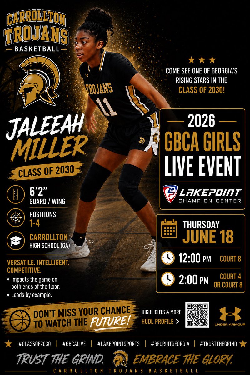 JaleeahMiller's tweet photo. 🏀🔥 Excited to compete at the 2026 GBCA Girls Live Event at LakePoint Champion Center! Let’s GoOo @HoopsTrojan https://t.co/ARC9b7jtgt