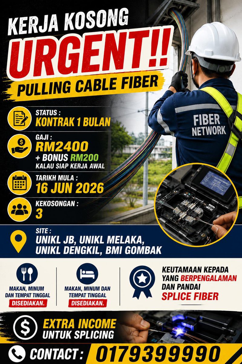 buncit_geboo's tweet photo. @twtkerjakosongg assalamualaikum..if anyone interestes or has experience in splicing cable..kindly contact this number..we needed worker urgently…thankyou for your kindness❤️ https://t.co/vd9o2MWblq