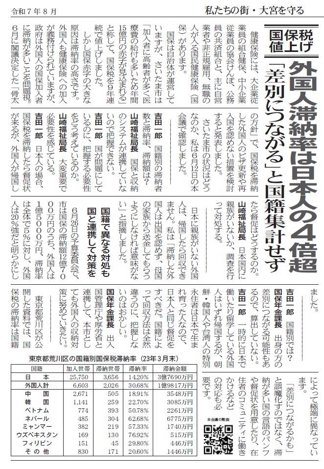 no_saitama's tweet photo. さいたま市の場合、外国人の国保税滞納率は20％強で日本人の４倍くらいだけどね。さいたま市議会で国籍別を質問したら「差別につながる」と市は答弁せず。
国は来年から医療費を滞納した外国人の再入国禁止を実施するようだけど、金払わず逃亡を防ぐには「出国禁止」にしなきゃ意味ないのでは？ https://t.co/y2UftGjo4s