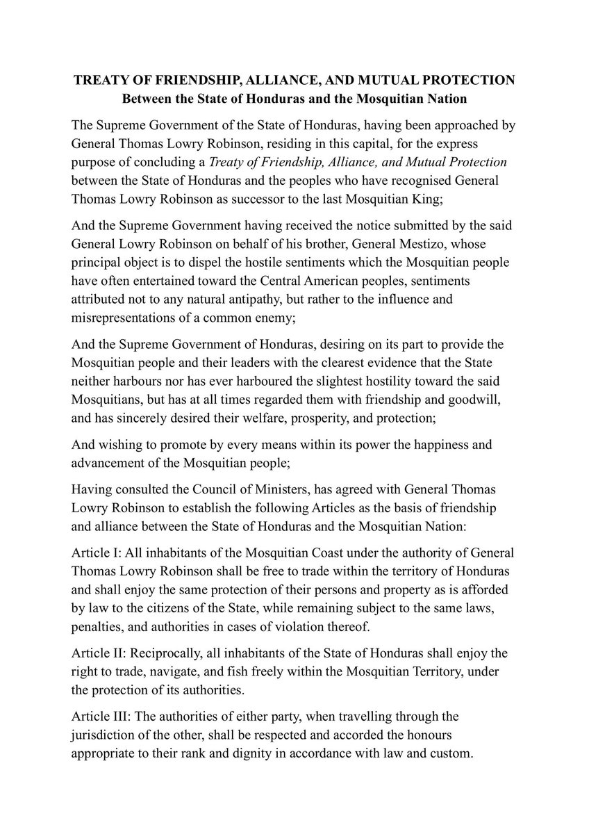 Mosquitians's tweet photo. Treaty of Friendship, Alliance, and Mutual Protection between the Kingdom of Mosquitia and the State of Honduras, signed on 16 December 1843. https://t.co/HOLP7aK9wN