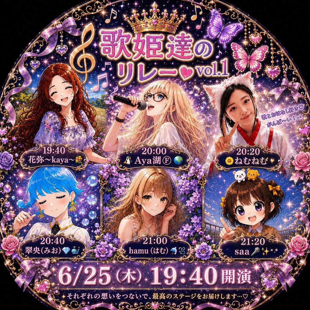 mio_ColorSing's tweet photo. 【📢お知らせ】

🗓️6/25(木)
⏰19:40〜21:40　
🎤『歌姫達のリレーvol.1』👸💕

豪華メンバーに混ぜていただきました🥹🩵

私は4番手【20:40〜】💎🐳ྀི

途中参加・1曲だけでも大歓迎🙌
全通予定の方には
先行で限定アイコンも🤭🎁

この時間、一緒に楽しめたら嬉しい🫶
ぜひ遊びに来てください🙇‍♀️❣️ https://t.co/NebjxhYu7A