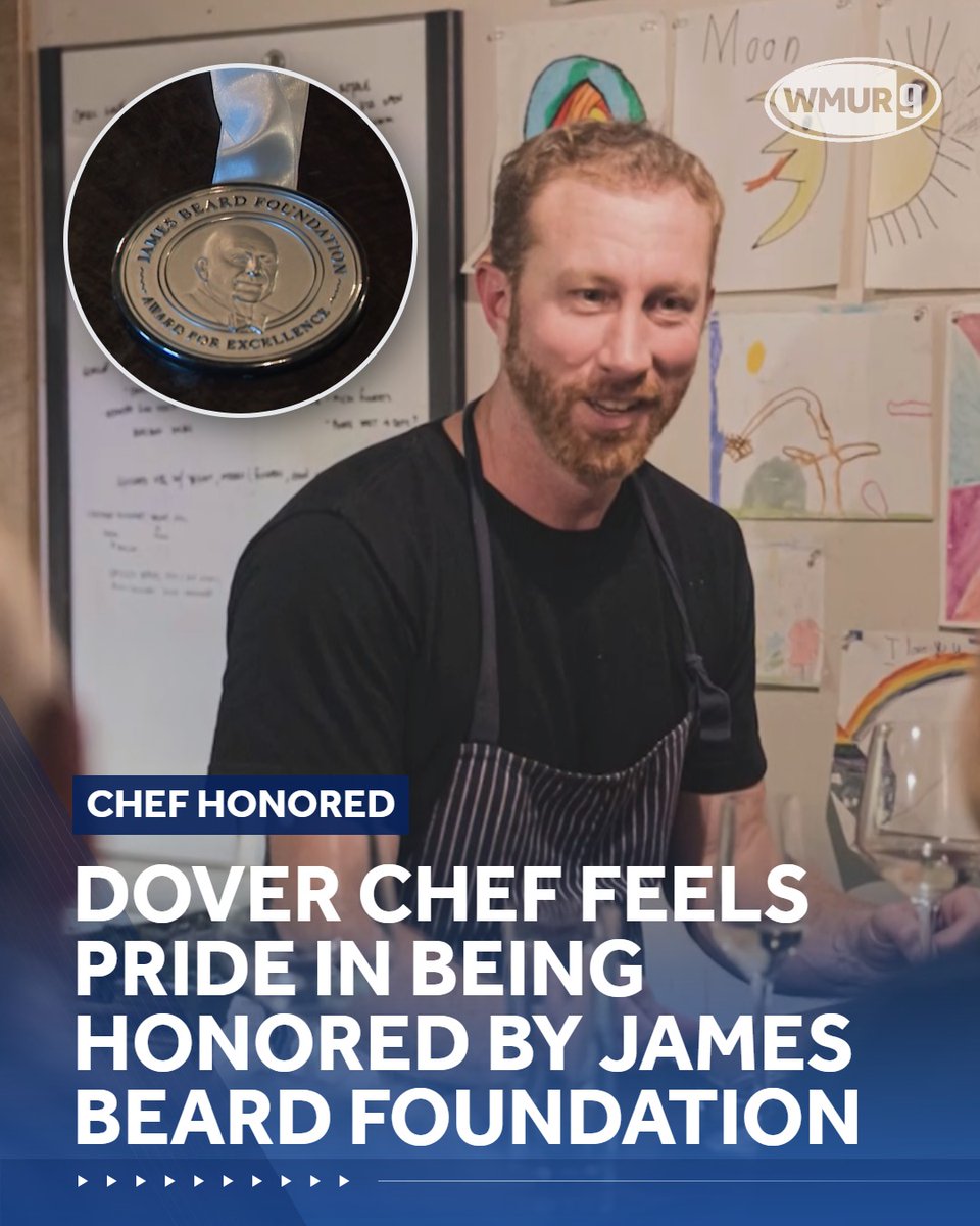 WMUR9's tweet photo. Dover's Evan Hennessey was named “Best Chef in the Northeast” by the James Beard Foundation earlier this week. Hennessey said his cuisine shows the world what a kid from New Hampshire who never gave up can do. Read more: https://t.co/FVD4Uyl7ku #jamesbeardfoundation #bestchef #nh https://t.co/SlUqK8kgNM