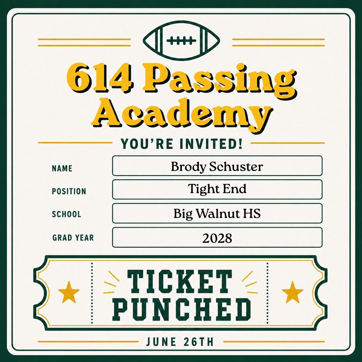 614PassAcademy's tweet photo. Brody Schuster out of Sunbury, OH has punched his ticket to the 614 Passing Academy @BrodyShuster240 @270Gridiron #EaglesFootball #WhosNext https://t.co/JQ65xwALnv