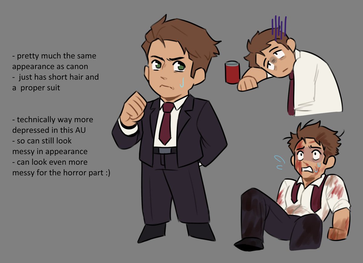 UnknownYelling's tweet photo. i was gonna make a whole ref for audrey in the bad end au but like........... she's just in a suit and w/ short hair i do not need to put that much effort in his reference lmao https://t.co/9gWPqV4dAr