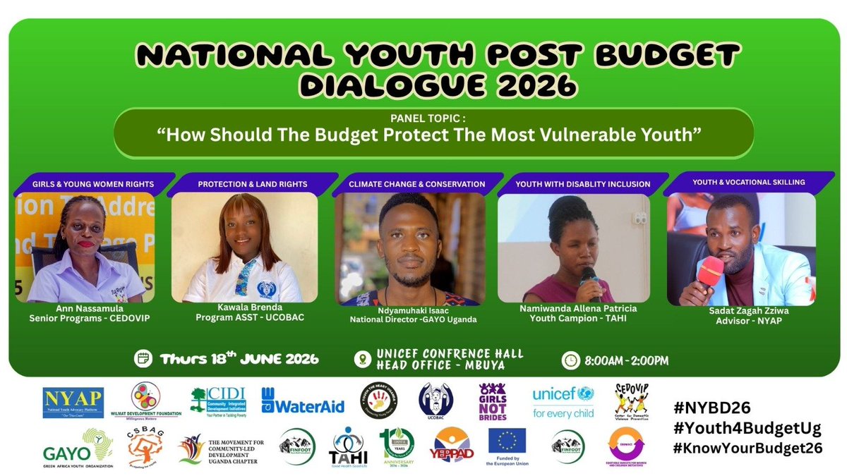 NYAP_Uganda's tweet photo. Meet some of our panelists today @CSBAGUGANDA #NYBD2026 #Youth4Budget #KnowyourBudget26 https://t.co/oHnpxvAiON