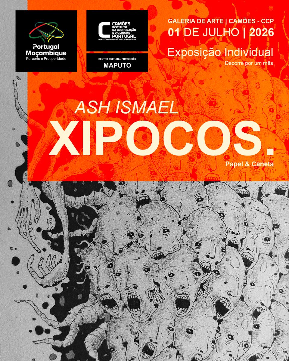 AshIsmael's tweet photo. O Camões - Centro Cultural Português em Maputo, apresenta a partir da Quarta-Feira, 1 de Julho, às 17h30 até 1 de Agosto, 30 dias dedicados à arte contemporânea desenhada, com a apresentação da exposição XIPOCOS do artista moçambicano Ash Ismael.

#ashismael #camoesmaputo #arte https://t.co/pX0VV5T5KI