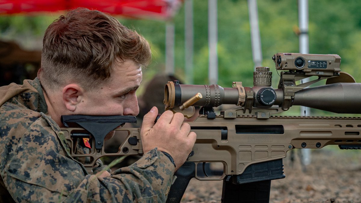 USMC's tweet photo. #Marines with 3rd Marine Division fire Barrett Mk22 Advanced Sniper Rifles while participating in the International Sniper Competition in Suseong-Ri, Pohang, South Korea.

The multi-day event is a highly demanding invitation-only competition that brings together elite two-man sniper teams from the U.S. military and allied #NATO partner nations.

#USMC #Sniper #Competition