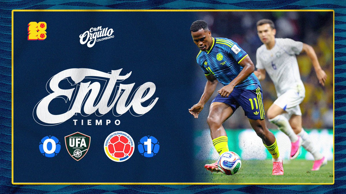 FCFSeleccionCol's tweet photo. Finaliza el primer tiempo del debut de nuestra Selección Colombia Masculina de Mayores en la Copa Mundial de la FIFA 2026 🆚 🇺🇿

🇨🇴 1-0 🇺🇿

#ConOrgulloColombiano🇨🇴 https://t.co/ovKxO052sG