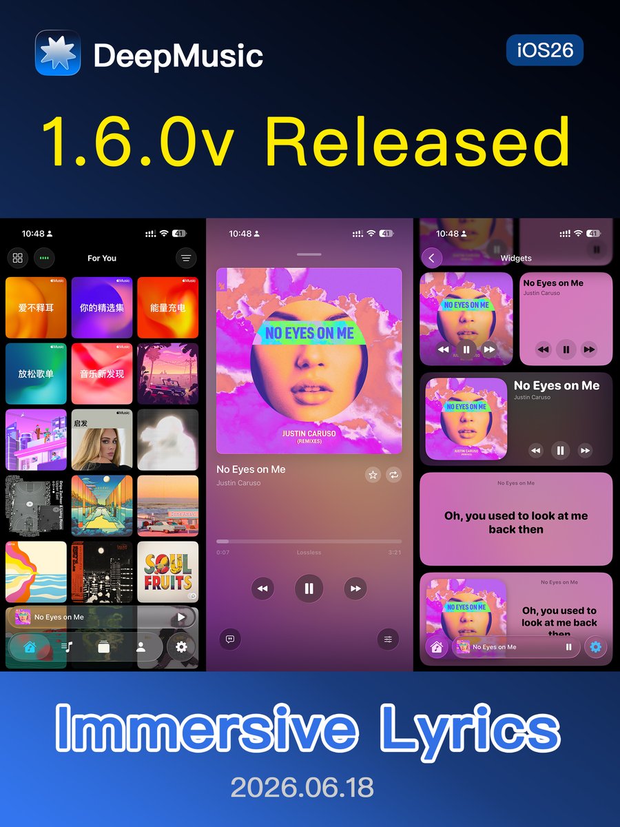 LeaveStyle1's tweet photo. DeepMusic 1.6.0 is released, just for iOS26
Link: https://t.co/CYUerPChZv
#applemusic #musicapp #ios26 #iosapp #deepmusic https://t.co/KDSduffcIJ