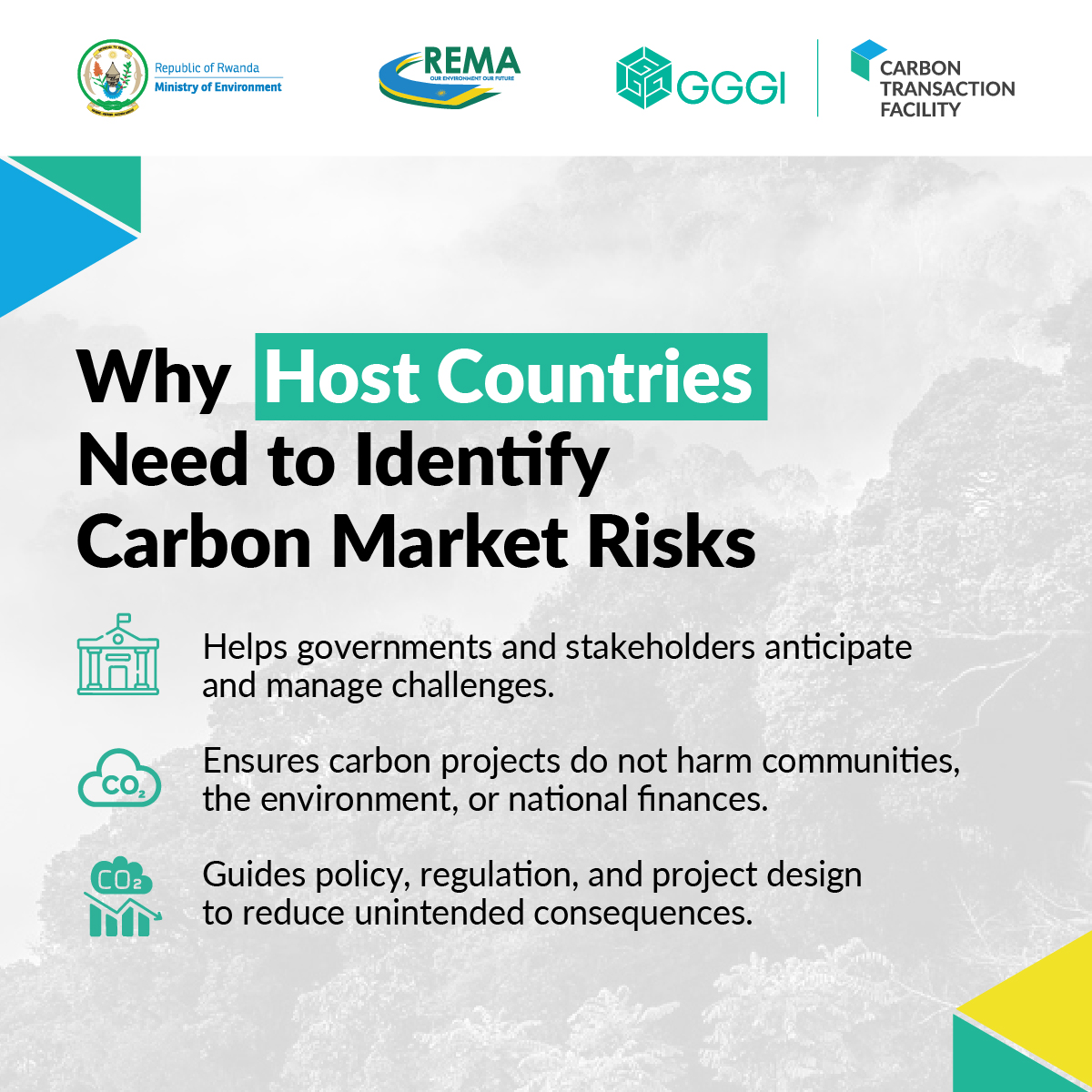 GGGI_Rwanda's tweet photo. Thank you to our followers and partners for staying engaged in the carbon markets campaign.

In previous posts, we discussed the benefits of carbon markets, including economic and financial opportunities, how technology transfer can support emission reductions and innovation, and the environmental and social co-benefits they deliver.

Today, we turn to another important aspect: The potential risks of carbon markets for host countries.

What do we mean by risks?

Risks refer to the possible negative consequences that host countries may face when participating in carbon markets, particularly under Article 6 of the Paris Agreement.

Why is it important to identify these risks?

✅ It helps host governments and stakeholders anticipate and manage potential challenges

✅ It ensures that carbon projects do not harm communities, the environment, or national interests

✅ It supports the development of strong policies and regulations to guide implementation

Key risks to consider:

1️⃣Economic risks

👉 Price volatility can affect expected revenues
👉 High transaction costs for monitoring, reporting, and certification can reduce project profitability
👉 Benefits may not be distributed equitably among investors, project participants, and local communities

2️⃣ Environmental & Social risks

👉 Projects may overstate their environmental impact
👉 Some activities may unintentionally harm ecosystems
👉 Communities may face displacement or limited benefits
👉 Weak monitoring and verification can compromise environmental integrity

3️⃣ Governance & Policy risks

👉 Extensive transfers of mitigation outcomes without considering domestic mitigation needs may make it more difficult for a country to achieve its own Nationally Determined Contribution (NDC) targets
👉 Inadequate oversight of authorizations and corresponding adjustments can create accounting and integrity concerns
👉 Weak regulatory frameworks may allow low-quality credits
👉 Policy uncertainty can affect investor confidence and long-term project viability
👉 Limited transparency can reduce trust in carbon markets

Understanding these risks is essential to ensuring that carbon markets deliver real, fair, and lasting impact while supporting national development priorities.

📌 Stay with us as we continue unpacking carbon markets under the Paris Agreement. In the next post, we'll explore Rwanda's Carbon Market Framework to better understand its overview and purpose.

#KnowCarbonMarkets #GreenRwanda #ClimateAction #Article6 #ParisAgreement #GGGI #GreenGrowth #NetZero #Sustainability #CarbonCredits #GreenEconomy