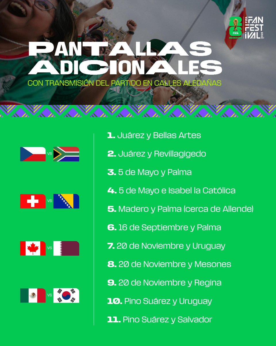 MexicoCity26's tweet photo. 🚨 Las puertas del #FIFAFanFestival Ciudad de México abrirán desde las 8:30 am para recibir a todos los aficionados, con  un cupo máximo de 55 mil personas. Ademas, se instalarán 11 pantallas adicionales en diferentes puntos del Centro Histórico. Consulta mas información, aqui. 🚨