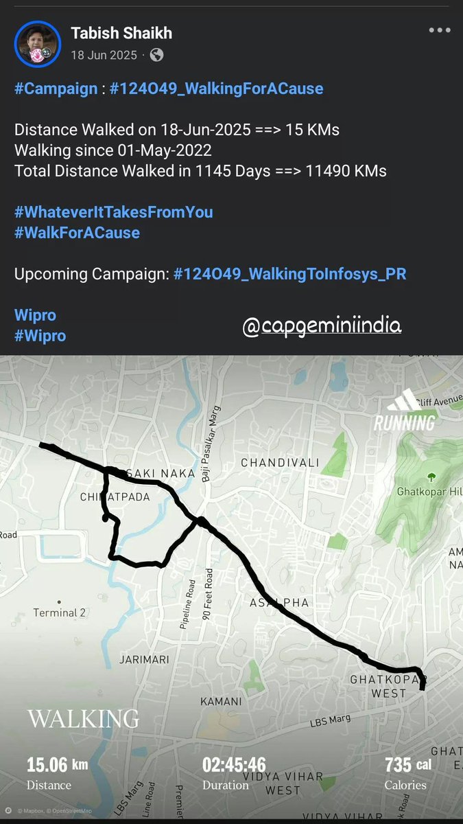 TabishSk21's tweet photo. * #Campaign : #124O49_WalkingForACause *
Distance Walked on 18-Jun-2023 ==> 10 KMs
Walking since 01-May-2022
Total Distance Walked in 414 Days ==> 4150 KMs
#WhateverItTakesFromYou
#WalkForACause
Upcoming Campaign: #124O49_WalkingToInfosys_PR
Tata Consultancy Services
#TCS https://t.co/qRqFr93T04